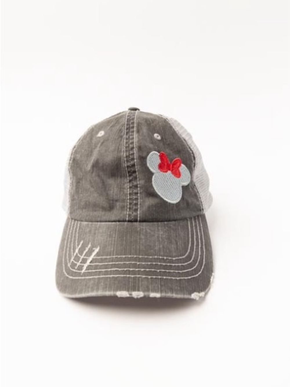Women’s Disney Gray Distressed Trucker Hat with Minnie Patch